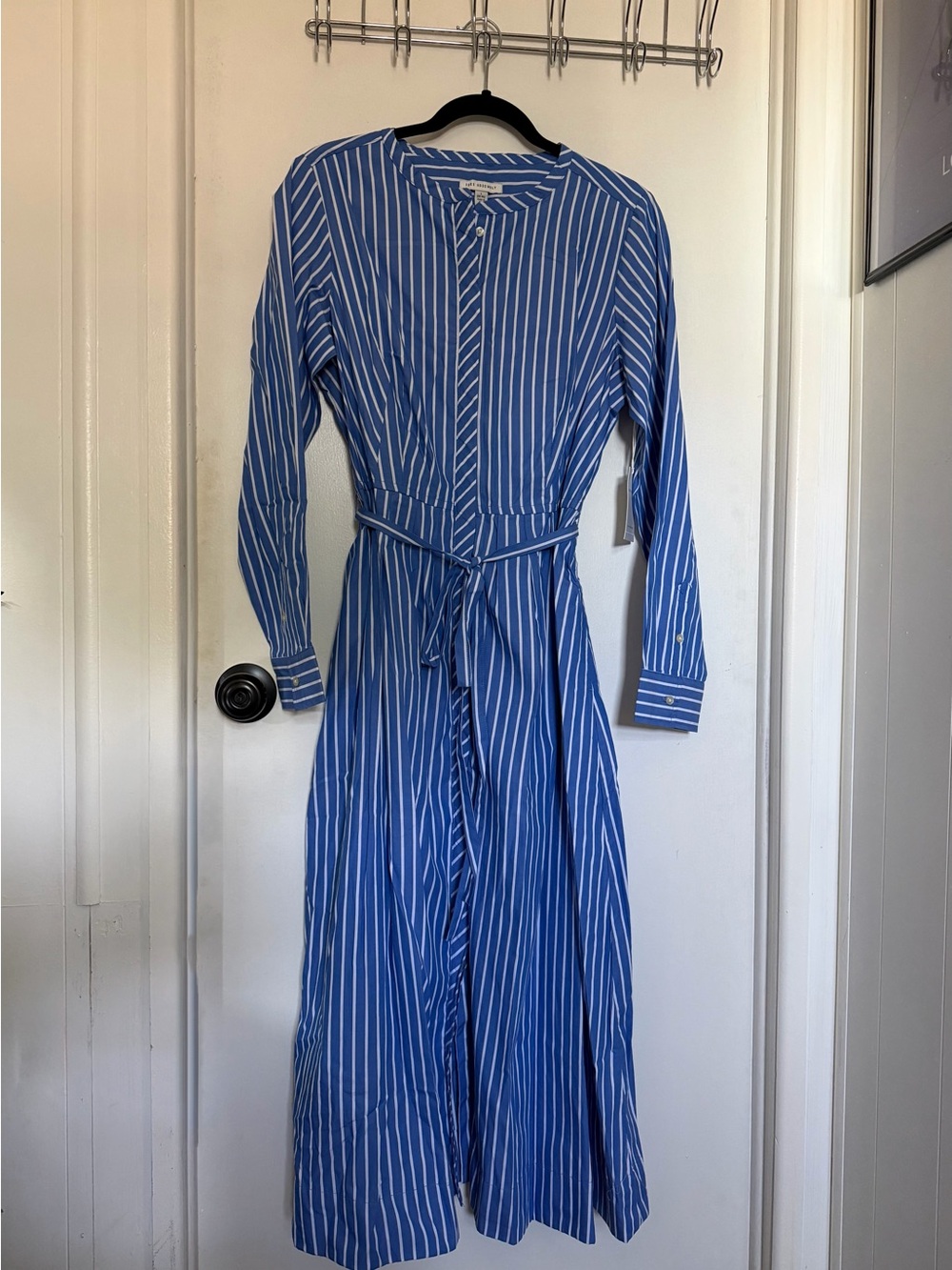Free Assembly Blue and White Striped Dress with Waist Tie